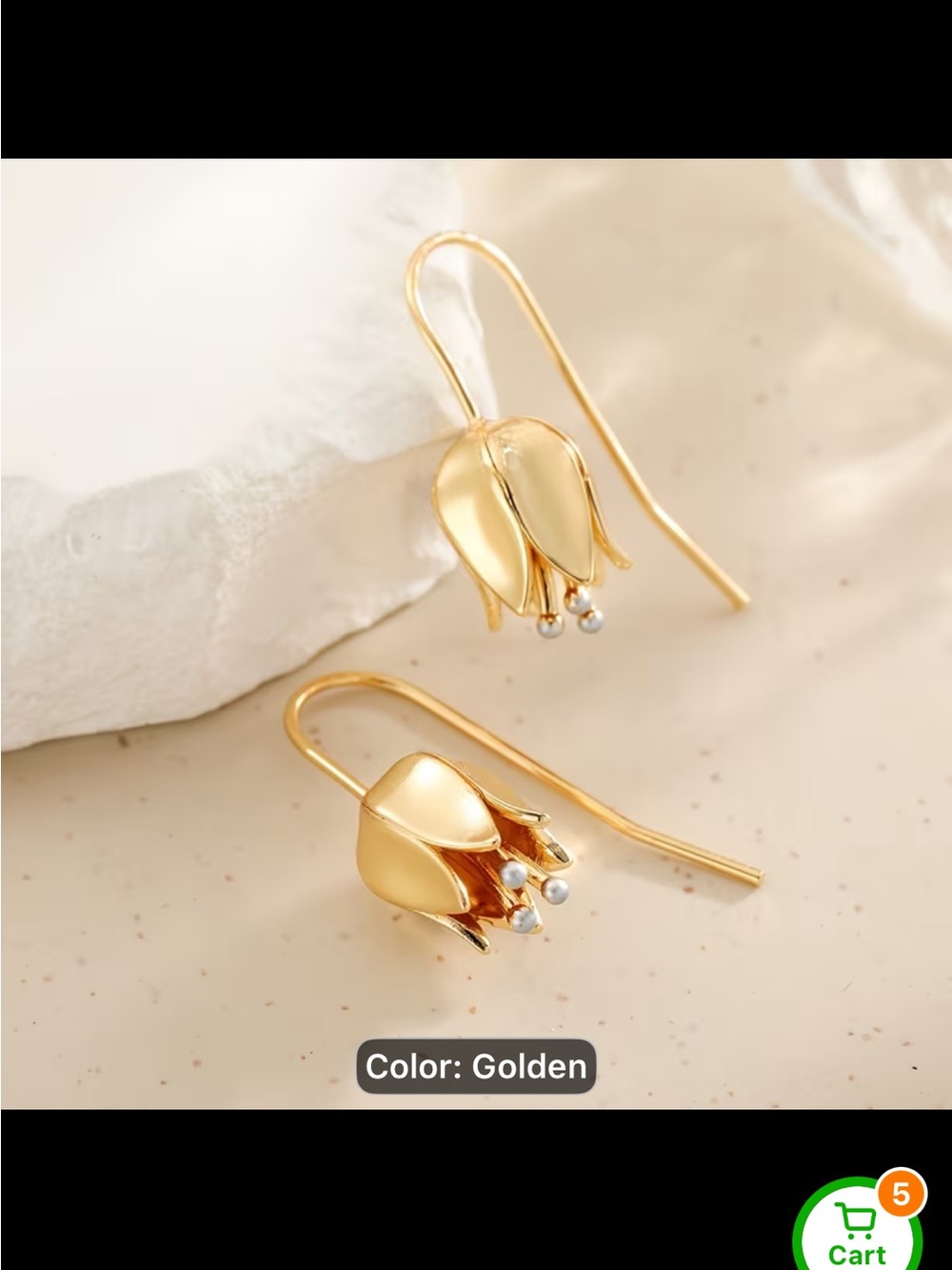 Golden Tulip Drop Earrings with Pearl Accents